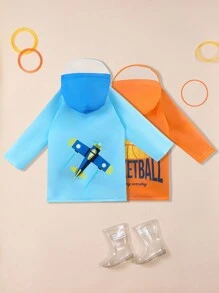 Toddler Boys' Outdoor Basketball & Plane Print Waterproof Raincoat For School, Hiking, Play