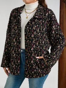 EMERY ROSE Áo khoác dài tay rộng rãi họa tiết hoa cỡ lớn cho nữ, Quần áo mùa thu cho nữ - màu đen - Xem 1