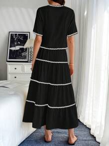 Calvaya 2 piezas Conjunto de blusa y falda con mangas cortas, decorado con adornos florales, elegante para mujeres