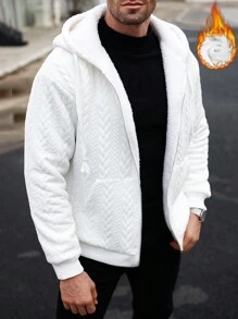 Manfinity Homme Veste décontractée avec capuche et doublure thermique ample pour hommes, automne/hiver - Blanc - Voir 1