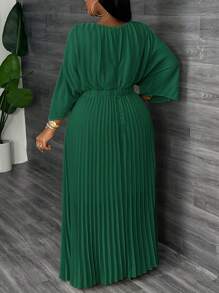 Slaydiva Váy suông màu xanh lá cây bó eo cỡ lớn, thường ngày/nghỉ mát, cổ chữ V cỡ lớn - M - Màu xanh lá cây đậm - Xem 2