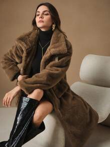 Anewsta Áo khoác dài mềm mại mới cho nữ, đơn giản, phong cách, thanh lịch, thu/đông - Cà phê nâu - Xem 4