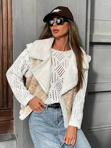 Aveloria Dames Casual Contrast Paneel Rits Vest Jas, Winterkleding