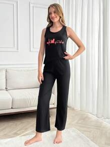 SHEIN Cottnline 100% Cotton 3Pcs  Cat Printed Homewear Set - Navy Blue - View 6