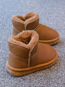 1 para dziecięcych butów śnieżnych, casualowe płaskie buty na platformie ze skóry zamszowej z podszewką zimowe botki dla dziewczynek i chłopców