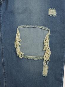 SHEIN CURVE+ Calças Retas Denim Sem Elasticidade Plus Size, Outono/Inverno - Azul - Visão 3