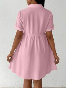 SHEIN Unity Women Fashion Solid Color Short Sleeve Shirt Peplum Top - Dusty Pink - View 2