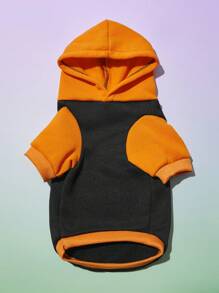 PETSIN 1pc Pet's Halloween Cute Expression Orange-Black Contrast Fleece Hoodie, Warm Sweatshirt For Cat & Dog - Multicolor - View 6