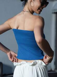 SHEIN ICON Women's Butterfly Printed Summer Strapless Sleeveless Top - Blue - View 4