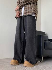 Manfinity EMRG Quần Jeans Ống Rộng Baggy Màu Xám Đậm Cổ Điển Cho Nam - Màu xám đen - Xem 5