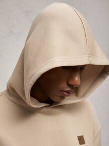 AKNOTIC Business Casual 2 件男士宽松落肩长袖连帽衫和裤子套装，卡其色字母补丁休闲装，适合秋冬 - 卡其色 - 查看 7