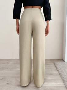EURMUSE Women's Wrapped Design Straight Long Pants - Beige - View 2