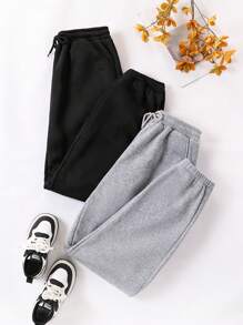 2pcs/Set Casual Knit Joggers For Teenage Girls, Basic Solid Style, Autumn/Winter - Multicolor - View 1
