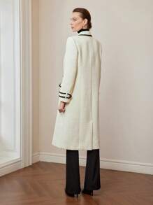 MOTF PREMIUM WOOL CONTRAST PIPING PEAK COLLAR FLAP DETAIL PEA OVERCOAT - Beige - View 7