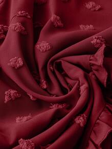 SHEIN LUNE 大码夏季休闲纯色盖袖衬衫 - 酒紅色 - 查看 6