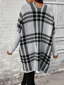 SHEIN Clasi Long Sleeve Plaid Cardigan Top, Casual Everyday Wear - Grey - View 2