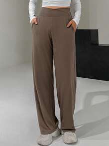 DAZY Women High-Waisted Cropped Wide Leg Pants With Crossed Waistline Summer - Coffee Brown - View 5