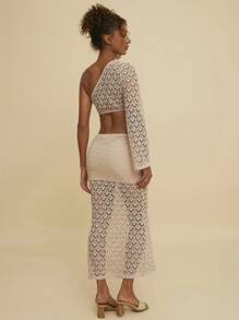 Travachic Vestido largo de punto y ganchillo calado para vacaciones, conjunto bohemio para festival de música de mujer