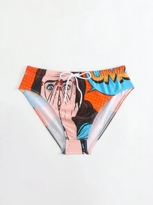 Quần bơi cạp rút họa tiết đồ họa dành cho nam - Đỏ - Xem 5