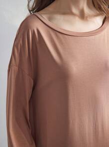 Ocili 女士纯色长袖宽松家居服连衣裙 - 棕色 - 查看 4