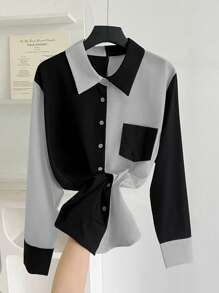 SHEIN Clasi Áo sơ mi tay dài cài nút phía trước màu trơn cỡ lớn thường ngày - Nhiều màu - Xem 1