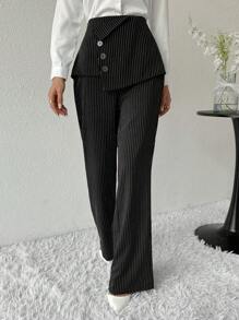 Modelyn Women's Simple Front Button Striped Casual Pants, Daily Wear - Multicolor - View 7