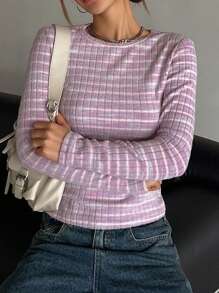 DAZY Women's Round Neck Long Sleeve Minimalist T-Shirt, Casual Everyday Wear,Back To School Clothes - Pink - View 10