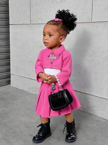 SHEIN Explorewe 3pcs/Set Baby Girl Y2K Style Rose Red Casual Skirt Outfit, Autumn Winter