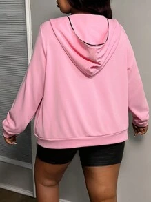 Slaydiva 秋冬季大码街头风连帽拉链口袋长袖运动衫 - 粉色 - 查看 2