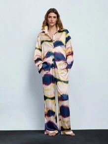 Maija 2pcs Women's Fashion Tie-Dye Long Sleeve Shirt And Pants Set, Autumn