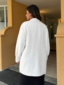 RueChic Plus White Classic Tweed Fabric Overcoat - White - View 2