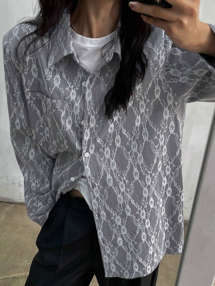 Women's Front Button-Up Long Sleeve All-Over Print Pocket Casual Regular Jacket,Fall Clothes Women Coats