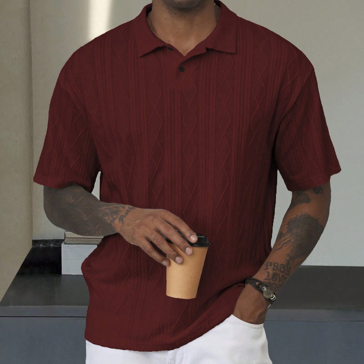 Camisa polo casual/de oficina de unicolor de manga corta para hombres, verano