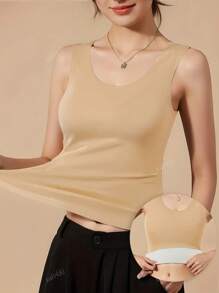 Simple Solid Color Slim Fit Ribbed Tank Top Set, Casual Daily Wear