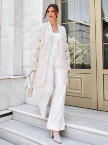 RueChic Women Solid Color Pocket Detailed Long Chunky Cardigan - White - View 8