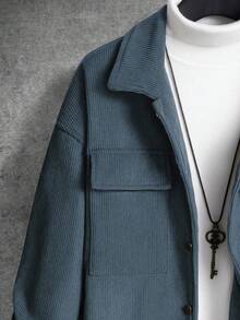 Manfinity Homme 男士宽松翻盖口袋落肩灯芯绒夹克 - 霧霾藍 - 查看 3