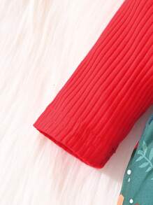 Bộ đồ liền thân in hoa cổ tròn tay dài nơ xếp nếp dễ thương cho bé gái - màu xanh lá - Xem 6
