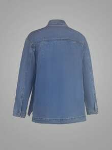 Women's Loose Mid-Length Denim Jacket Casual Spring - Light Wash - View 2