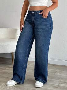 RueChic Plus Mid Waist Straight Cut Jean - Medium Wash - View 1