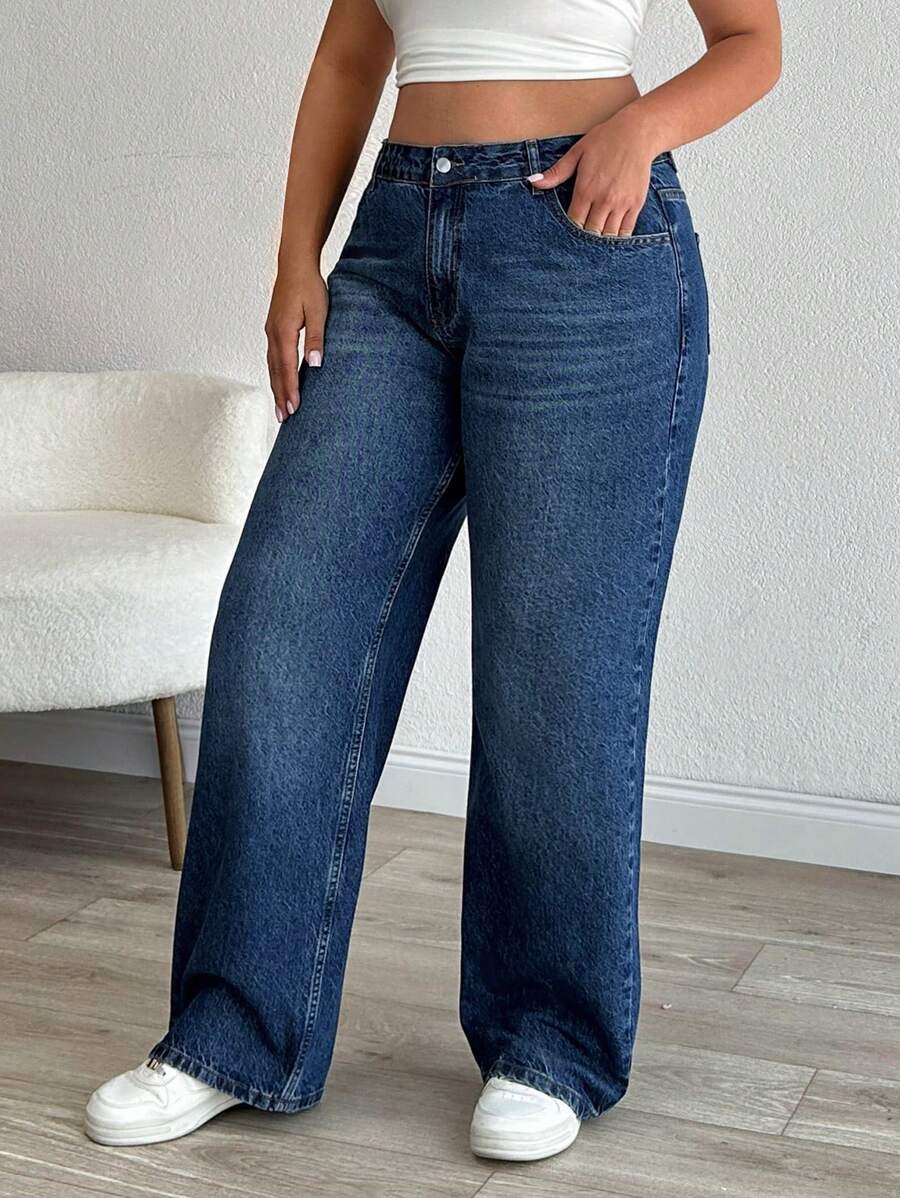RueChic Plus Mid Waist Straight Cut Jean - Medium Wash - View 1