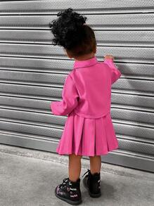 SHEIN Explorewe 3pcs/Set Baby Girl Y2K Style Rose Red Casual Skirt Outfit, Autumn Winter