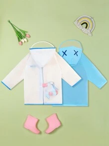 Kids Raincoat, Boys Outdoor Hiking Travelling School Waterproof Hooded Rainwear - White - View 2