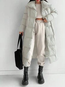 EURMUSE Solid Zip Up Snap Button Puffer Coat