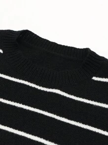 Girls Striped Crew Neck Sweater - Black - View 3
