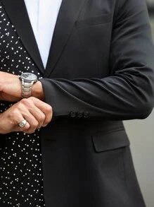 Calvornis 男士圆点印花拼布夹克和裤子套装 - 黑色 - 查看 6