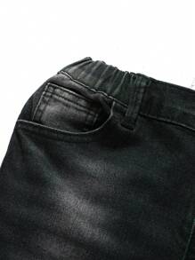 Coolqubz 酷男孩时尚破旧褪色喷漆牛仔裤，百搭休闲街头复古黑色牛仔裤 - 黑色 - 查看 3