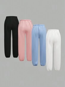 SHEIN 少女四件套校园运动裤套装，休闲街头风学院风百搭多色套装，包含运动裤，2024秋冬季款 - 彩色 - 查看 2