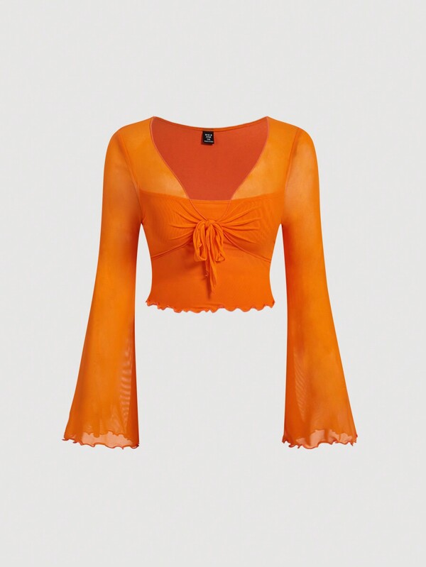 SHEIN MOD Tricou de primăvară și toamnă, cu mânecă evazată, cu cravată
