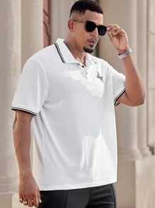 Manfinity CasualMax Chemise polo d'été décontracté pour homme grande taille avec bordure contrastée et imprimé de cheval