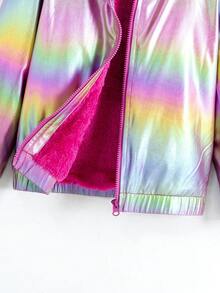 SHEIN Tween Girl 休闲连帽夹克，彩色面料，保暖内衬，秋冬 - 紫色 - 查看 5